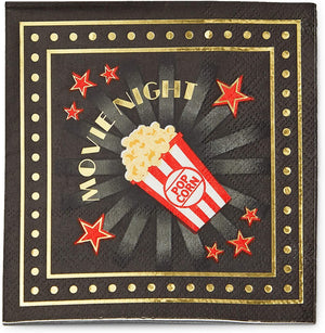 Movie Night Party Pack with Dinnerware, Hats, Banner, Tablecloths (Serves 24, 99 Pieces)