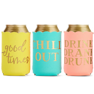 12 Pack Scalloped Can Cooler Sleeve for Soda, Beer, Drinks - Girls Weekend Favors for Beach Party, Birthday, Bachelorette (2.5x4.2 in)