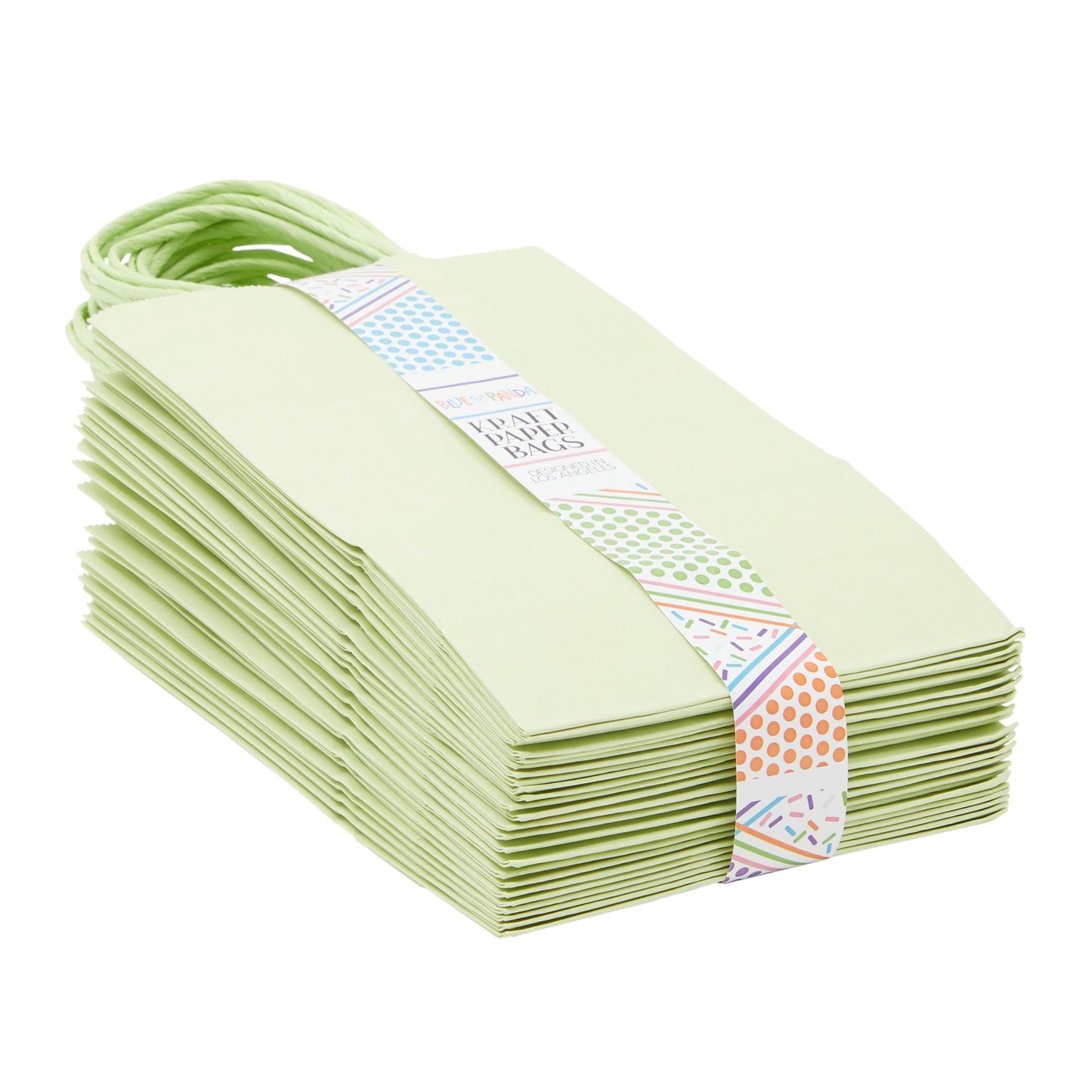 25-Pack Light Green Gift Bags with Handles, 5.5x3.2x9-Inch Paper Goodie Bags for Party Favors and Treats, Birthday Party Supplies