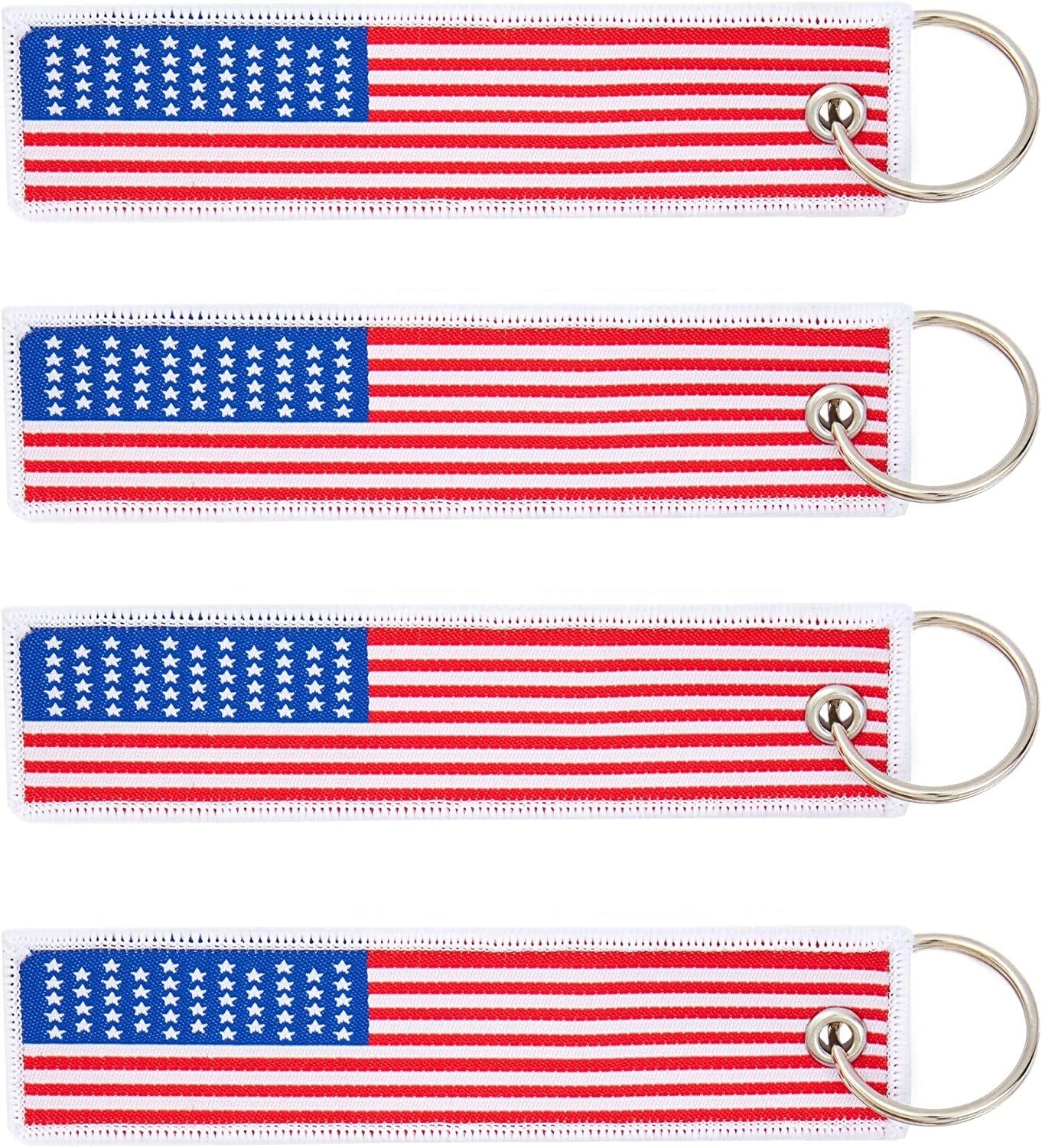 8 Pack Embroidered American Flag Keychain Tags for Women Men Kids US Patriotic Gifts, 5.1 x 1.2 in