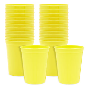 24-Pack 16-Ounce Yellow Plastic Stadium Cups, Bulk Reusable Tumblers for All Occasions and Celebrations