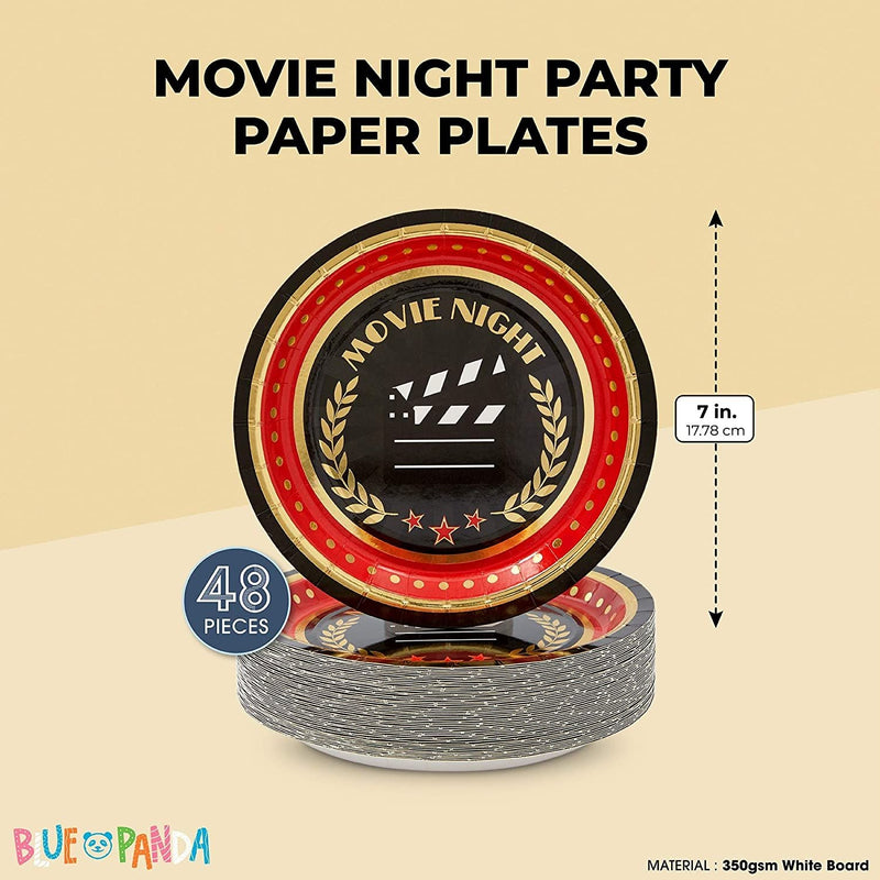 Paper Plates Movie Night Party Decorations (7 Inches, 48 Pack)
