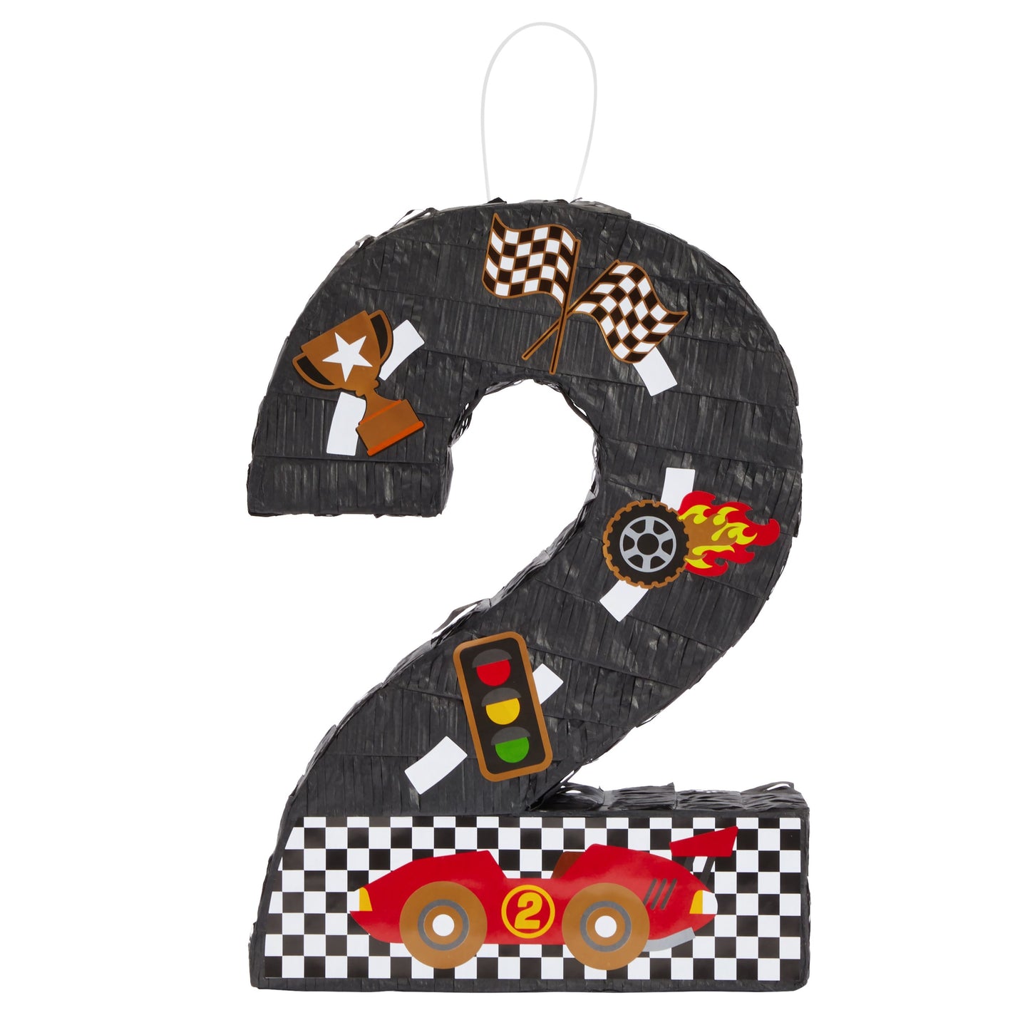 Number 2 Race Car Pinata for Two Fast Birthday Decorations, Party Supplies (Small, 16.5 x 11.85 x 3 In)