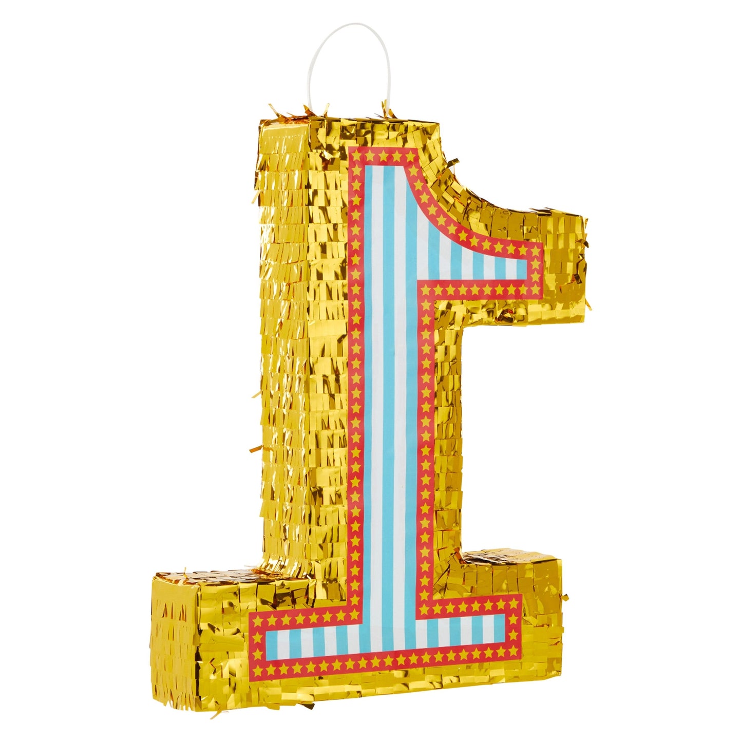 Small Circus Number 1 Pinata for 1st Birthday, Gold Foil Carnival Theme Party Decorations, 16.5 x 13 x 3 In