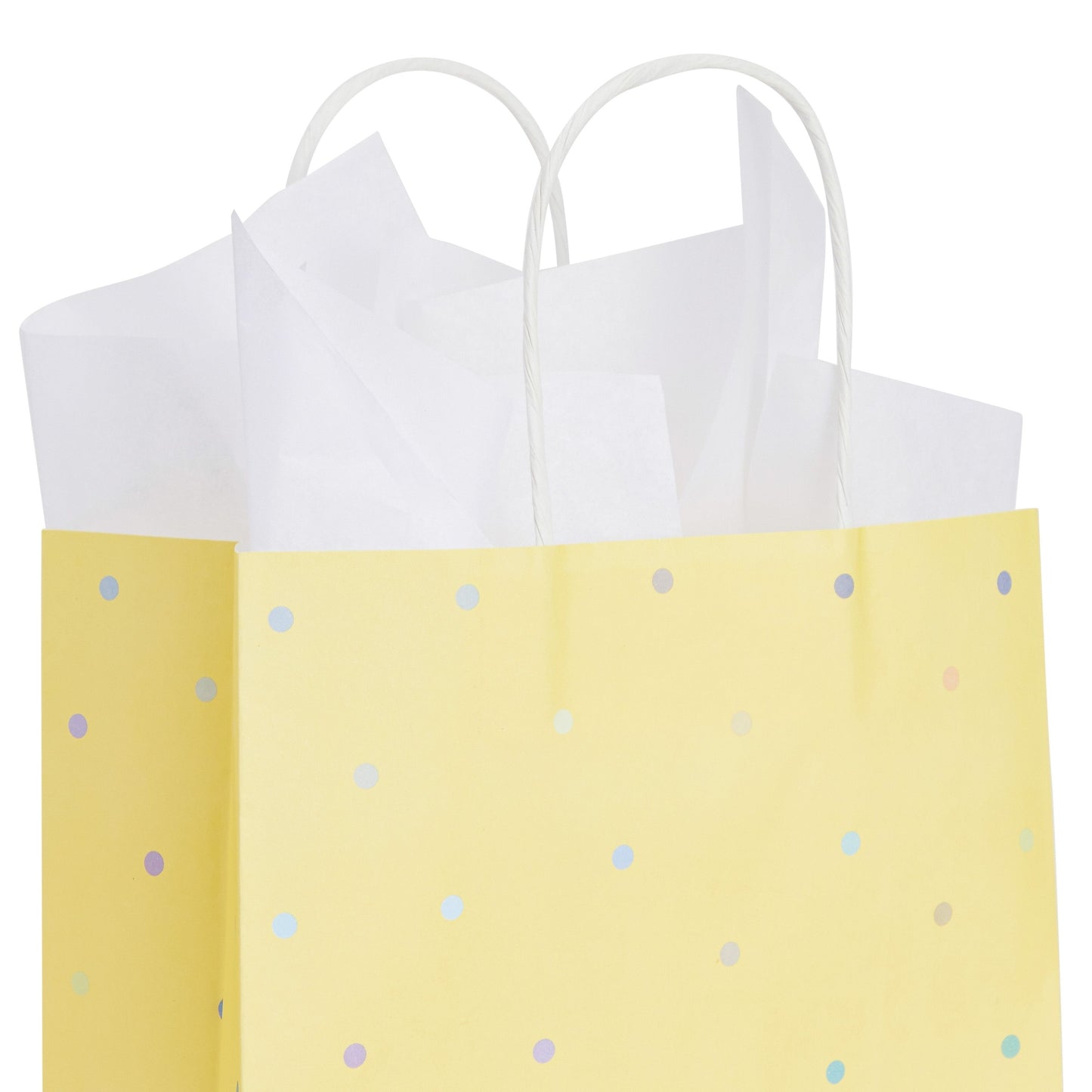 36 Pack Medium Polka Dot Paper Gift Bags with Handles and White Tissue Paper, 6 Pastel Rainbow Colors (10 x 8 x 4 In)