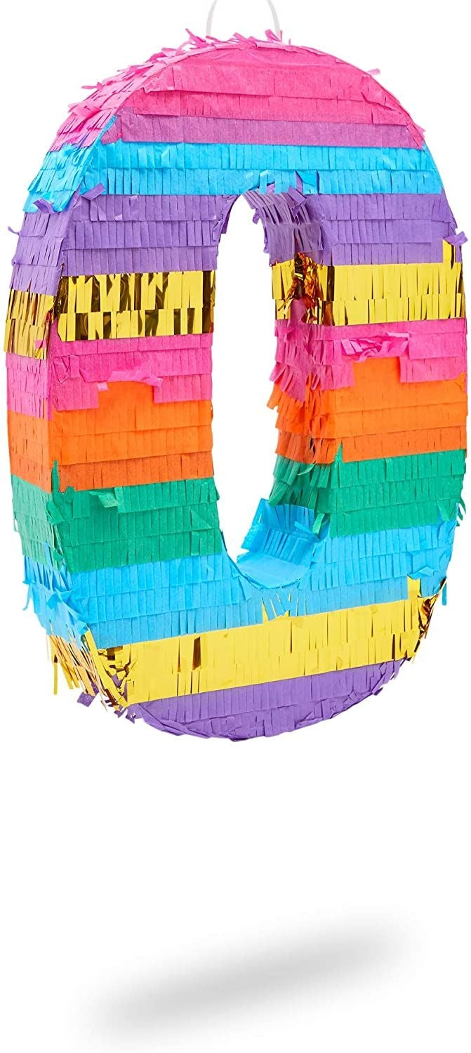 Rainbow Pinata for Baby's Birthday Party, Number 0 (11.4 x 16.5 x 3 In)