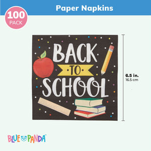 100 Pack Back to School Napkins for Classroom Party Decorations (6.5 x 6.5 In)