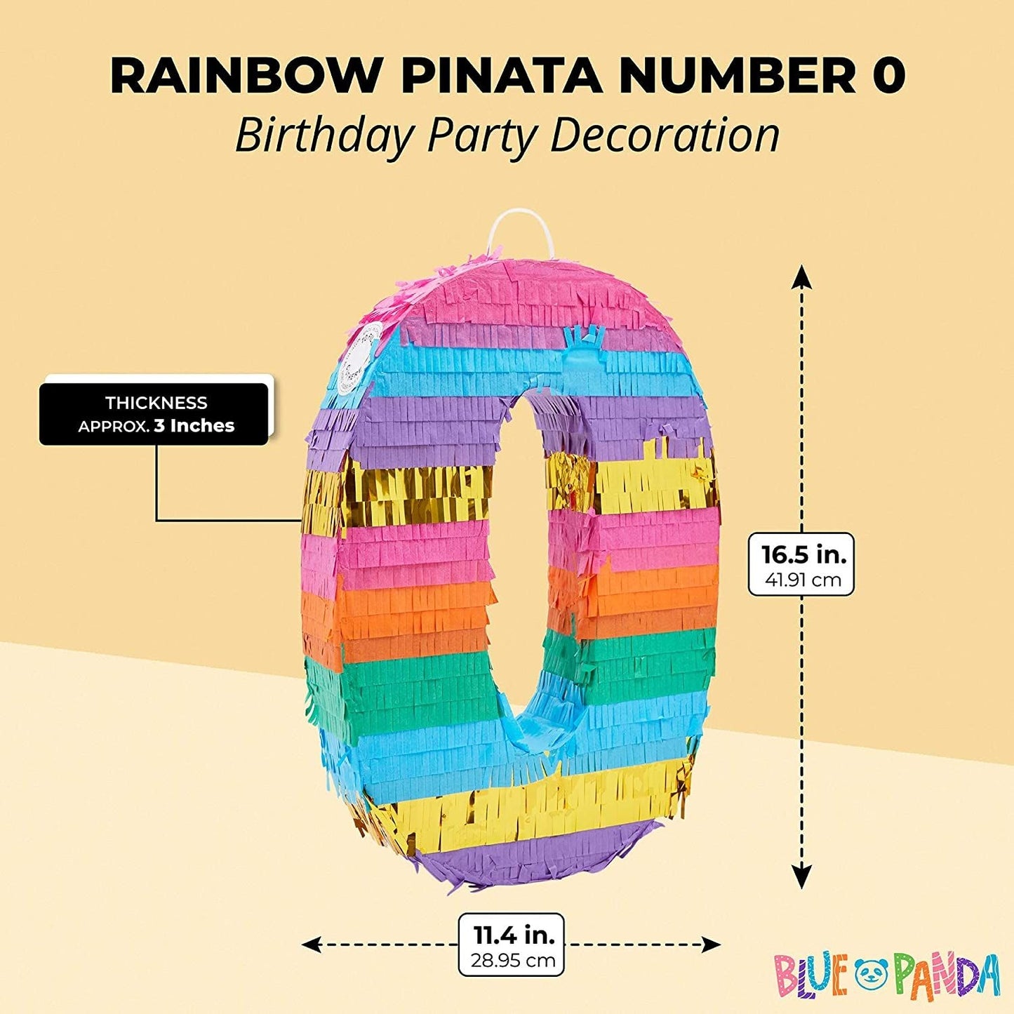 Rainbow Pinata for Baby's Birthday Party, Number 0 (11.4 x 16.5 x 3 In)