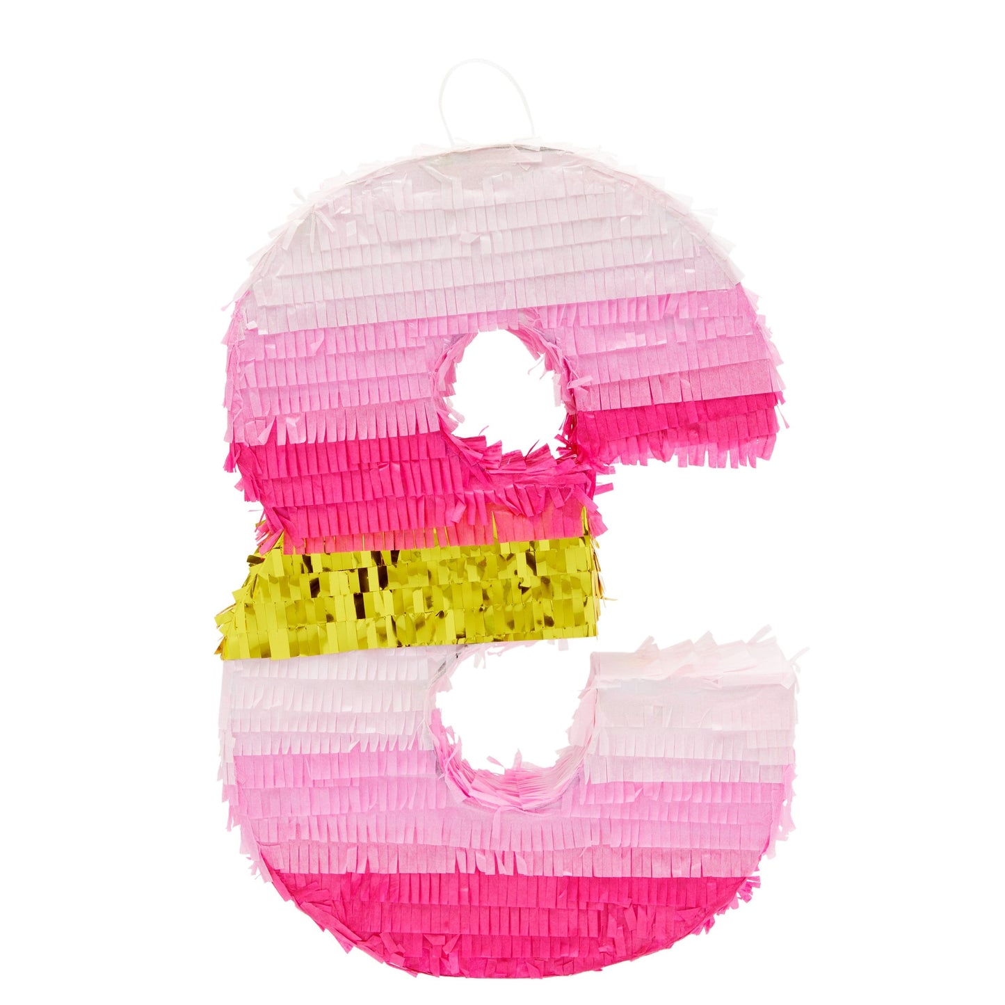 Small Number 3 Pinata for Girls 3rd Birthday Party Decorations, Pink and Gold Foil (16.5 x 11 In)