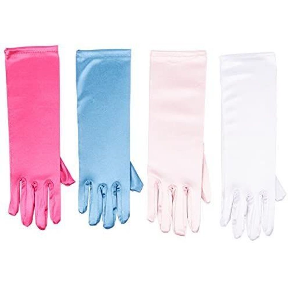 Girl Dress Up Satin Gloves for Princess Costume or Wedding, Ages 3 to 8 (4 Pairs)