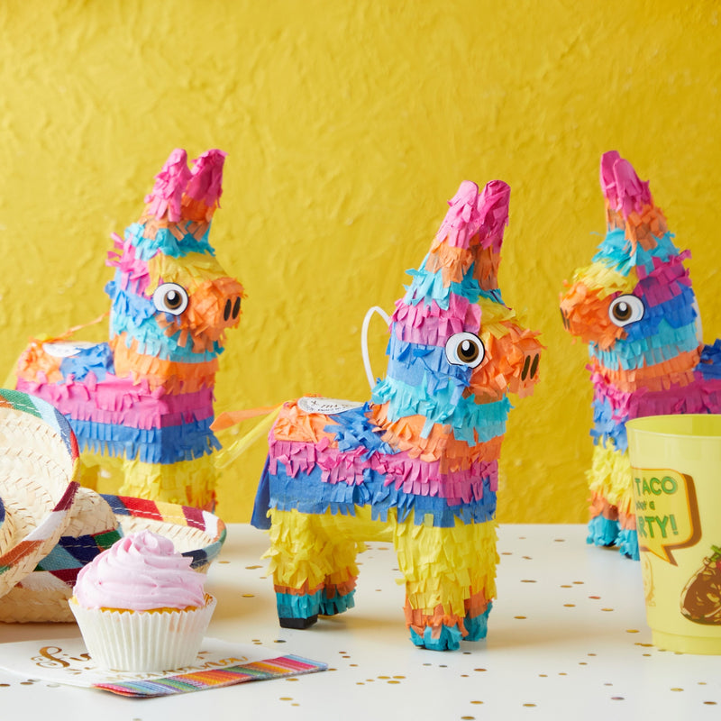 3 Pack Mini Donkey Pinata for Birthday Party, Mexican Pinata for Cinco de Mayo Fiesta Supplies (5.5 x 9.25 x 2.15 In)