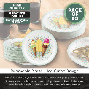 Paper Plates for Ice Cream Party Supplies for Birthdays (9 In, 80 Count)