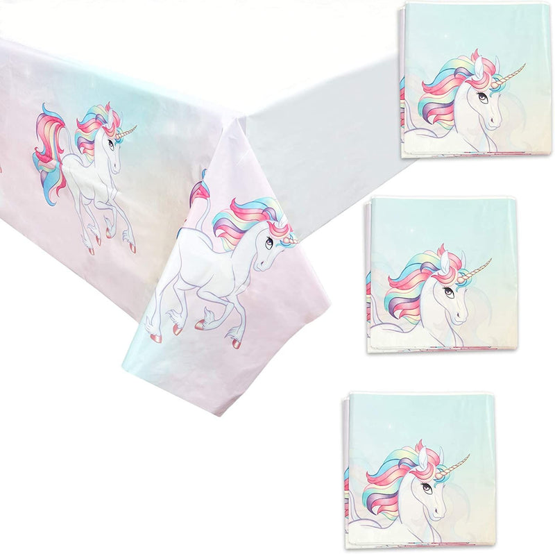 Unicorn Theme Birthday Party Plastic Table Covers (54 x 108 in., 3 Pack)