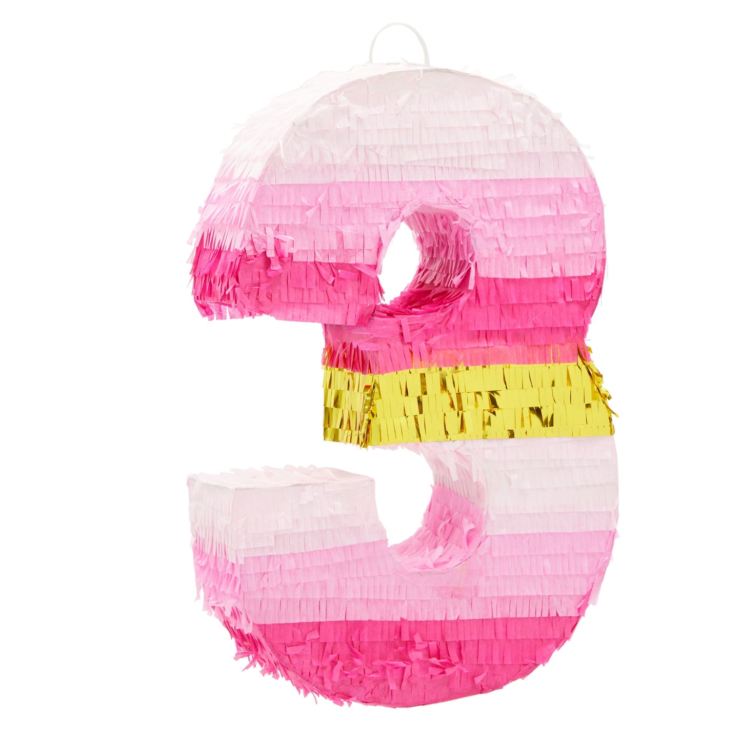 Small Number 3 Pinata for Girls 3rd Birthday Party Decorations, Pink and Gold Foil (16.5 x 11 In)