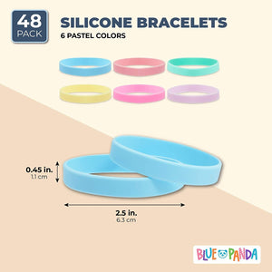 Blue Panda Pastel Silicone Bracelets, Kids Party Favors (0.45 x 2.5 in, 6 Colors, 48 Pack)
