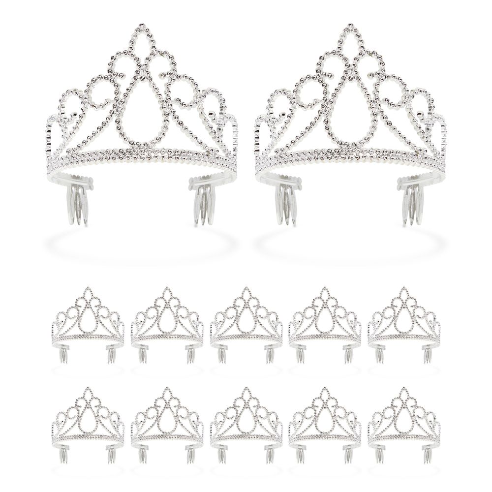 Princess Tiara Crowns for Girls and Birthday Party Dress-Up (Silver, 12 Pack)