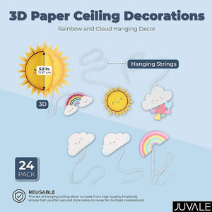 3D Rainbow and Cloud Paper Ceiling Decorations for Party (24 Pack)