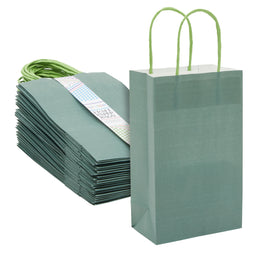 25-Pack Dark Green Gift Bags with Handles, 5.5x3.2x9-Inch Paper Goodie Bags for Party Favors and Treats, Birthday Party Supplies