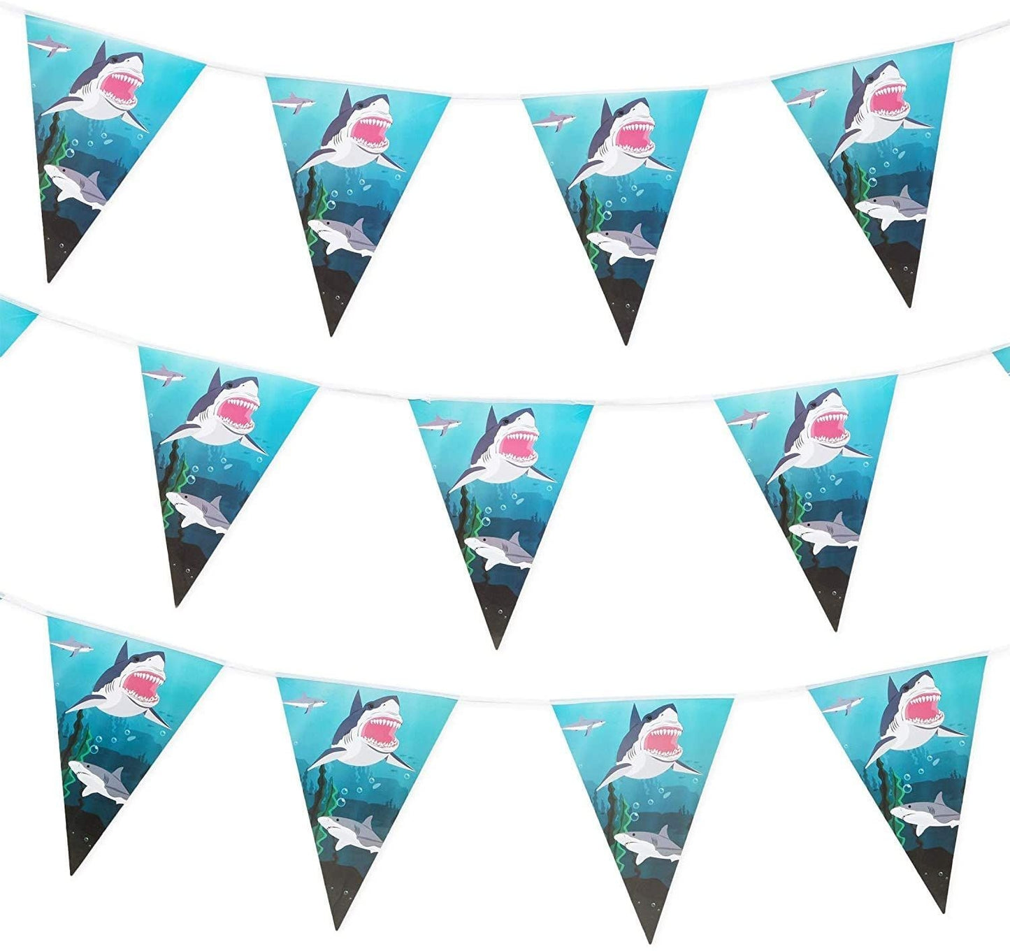 Shark Party Supplies, Banner Flags (11 ft, 3 Pack)