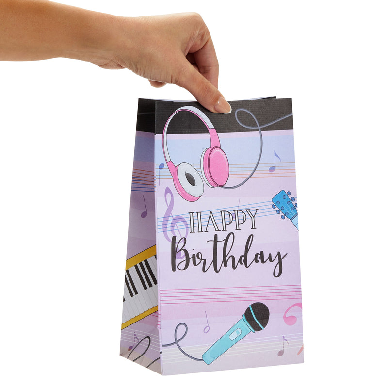 36 Pack Happy Birthday Music Party Favor Bags for Goodies, Gifts, Treats (Pink, 6 x 3 x 9 In)