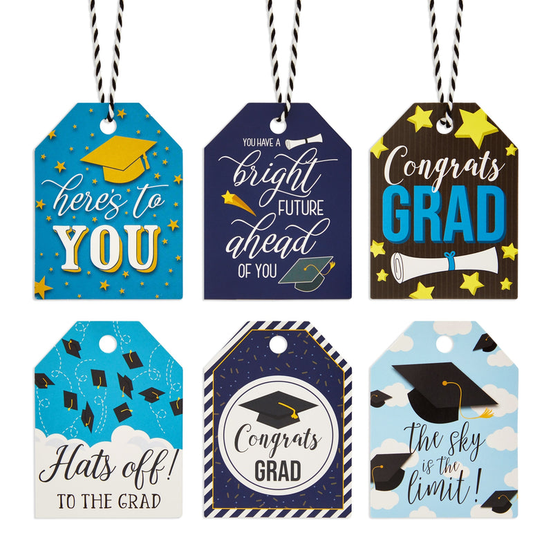Gift Tags with String for Graduation Gifts, 2023 Congrats Grad (6 Designs, 120 Pieces)
