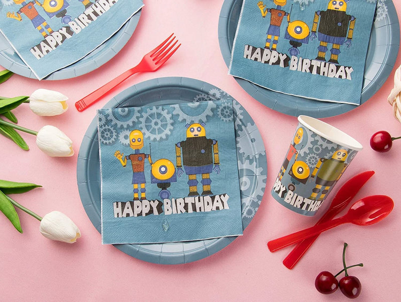 Robot Paper Napkins for Kid's Birthday Party (6.5 In, 150 Pack)