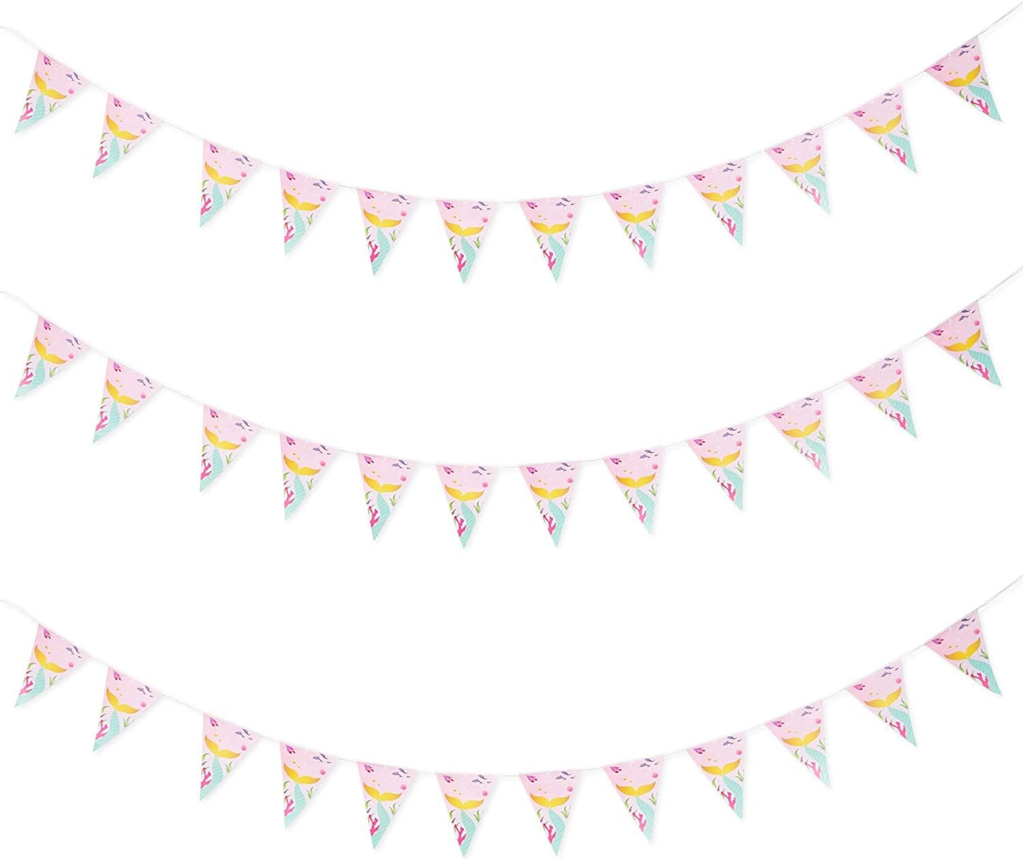 Mermaid Party Banners for Girls Birthday (11 ft, 3 Pack)