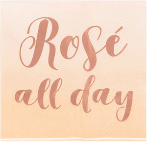 Cocktail Napkins - 50-Pack Rose All Day in Rose Gold Foil Disposable Paper Napkins, 3-Ply, Bridal Shower, Wine Party Decoration Supplies, Rose Gold and White, Folded 5 x 5 inches