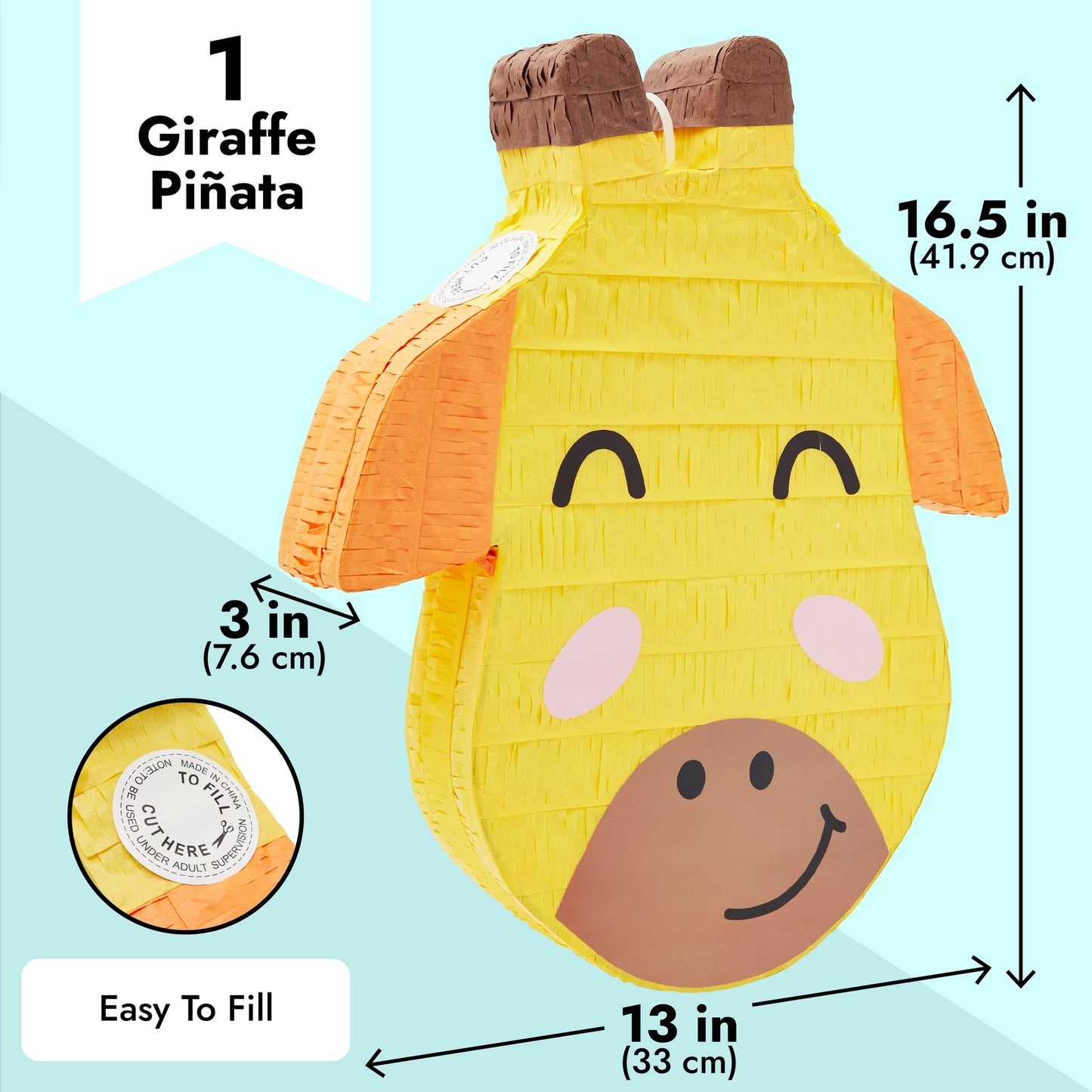 Giraffe Pinata, Jungle Safari Decorations for Wild One Birthday Party (13 x 16.5 x 3 In)