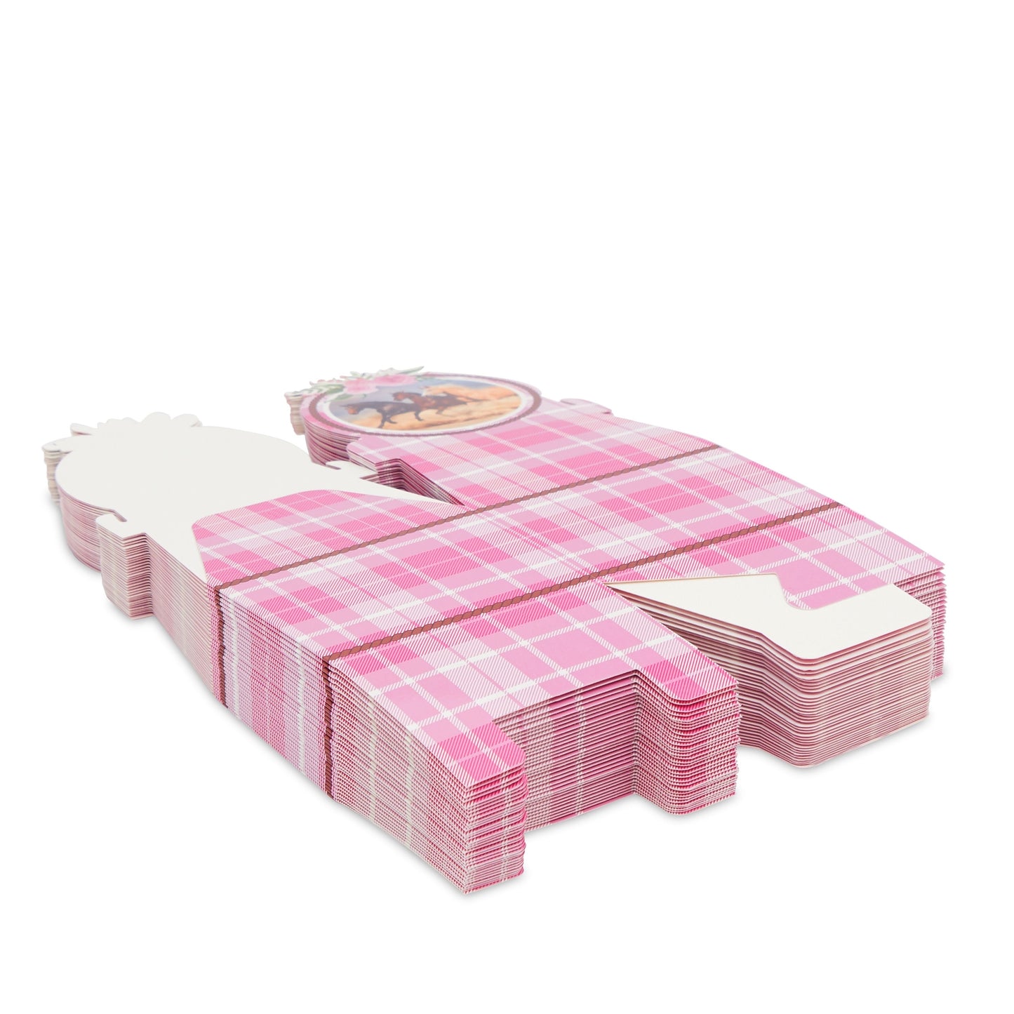 36 Pack Pink Plaid Horse Party Favor Treat Boxes for Cowgirl Birthday Supplies (3.5 x 2.75 In, Pink)