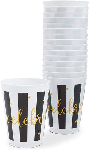 Striped Plastic Tumbler Cups, Celebrate (16 oz, 16 Pack)