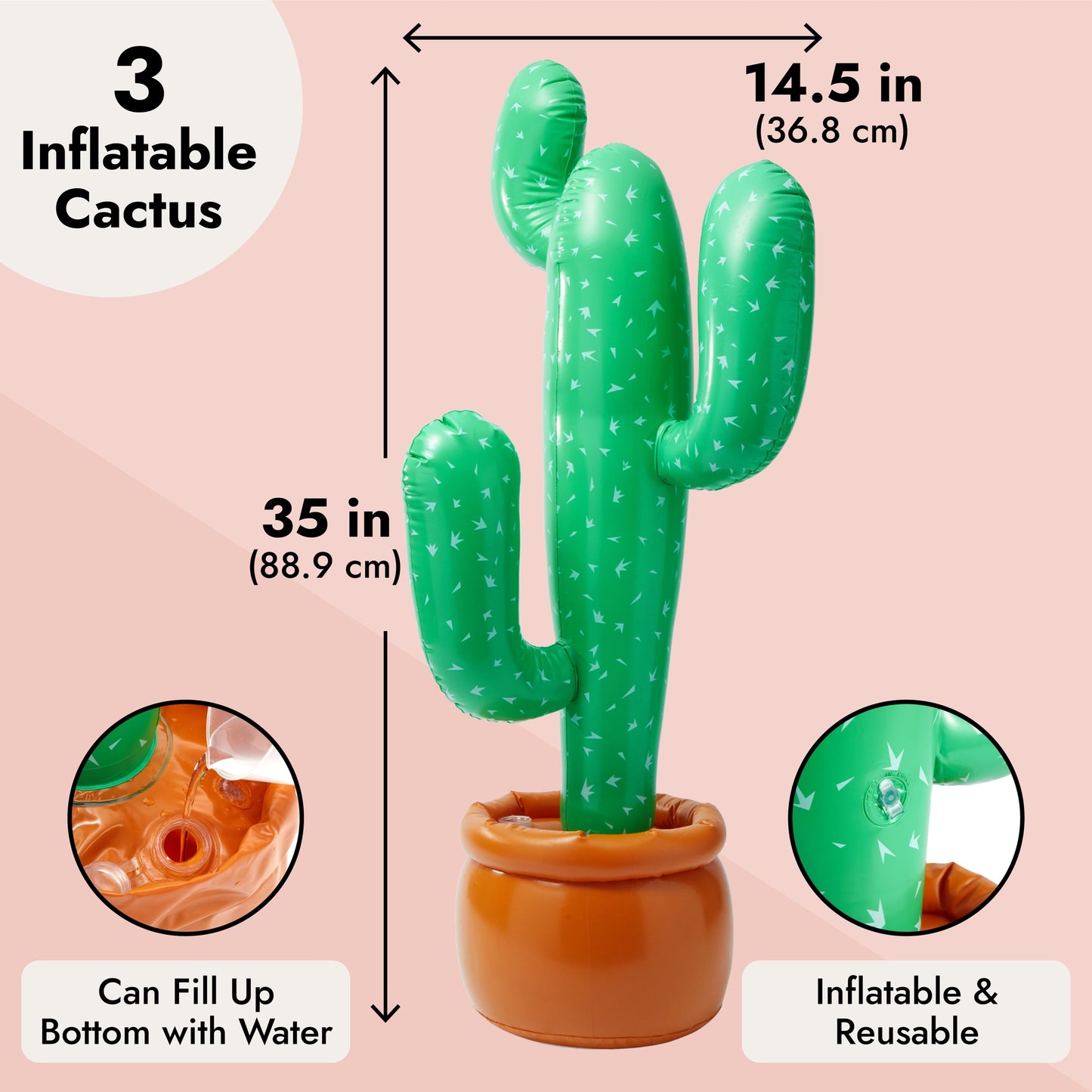 3 Pack 35 Inch Inflatable Cactus Set for Mexican Fiesta Party Decorations, Cinco de Mayo Supplies