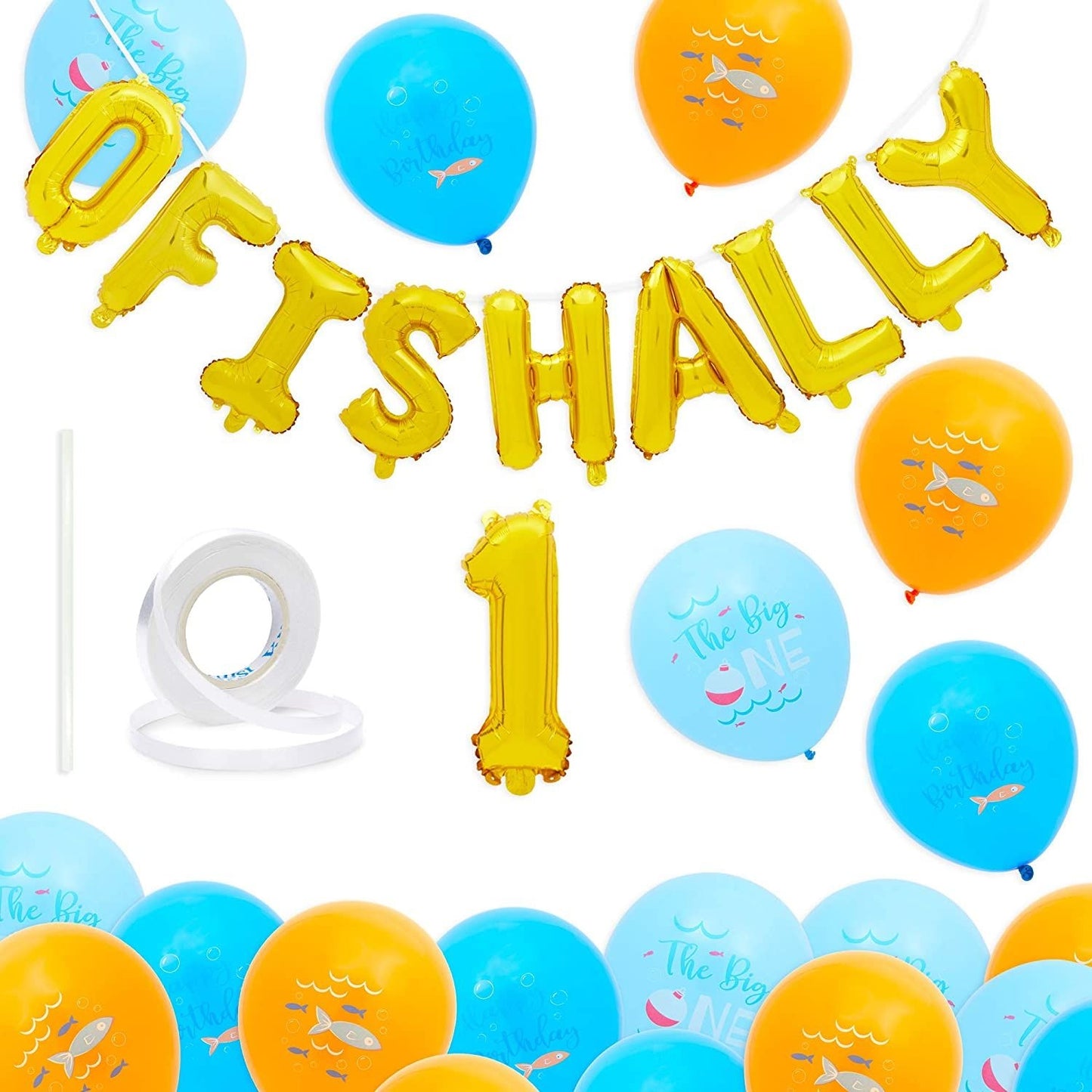 The Big One Balloons for 1st Birthday Party, Ofishally 1 Decorations (61 Pieces)