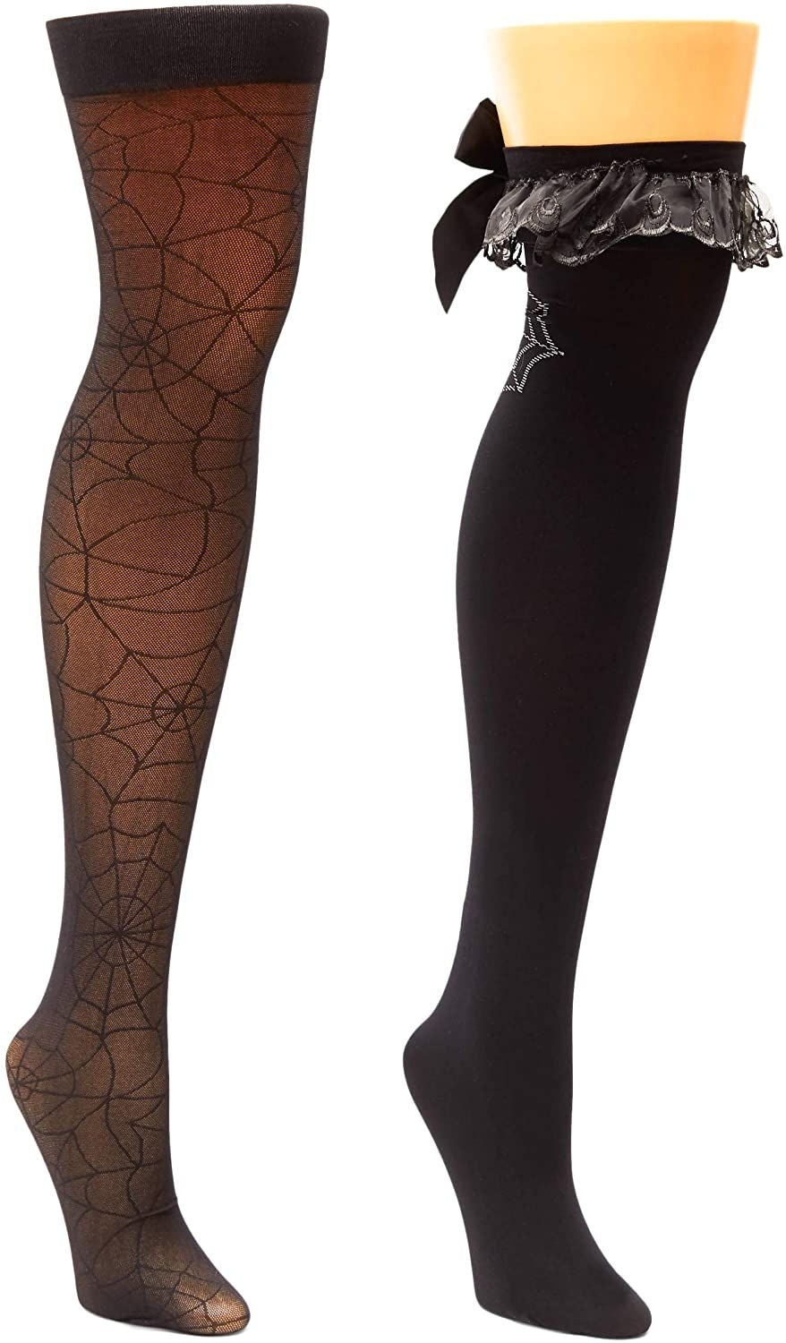 Women's Thigh-High Stockings, Spiderweb Tights Sheer Pantyhose (One Size, 2 Pairs)