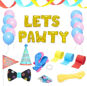 25 Pieces Dog Birthday Party Supplies, Lets Pawty Decorations Kit with Hat, Balloons, Streamers