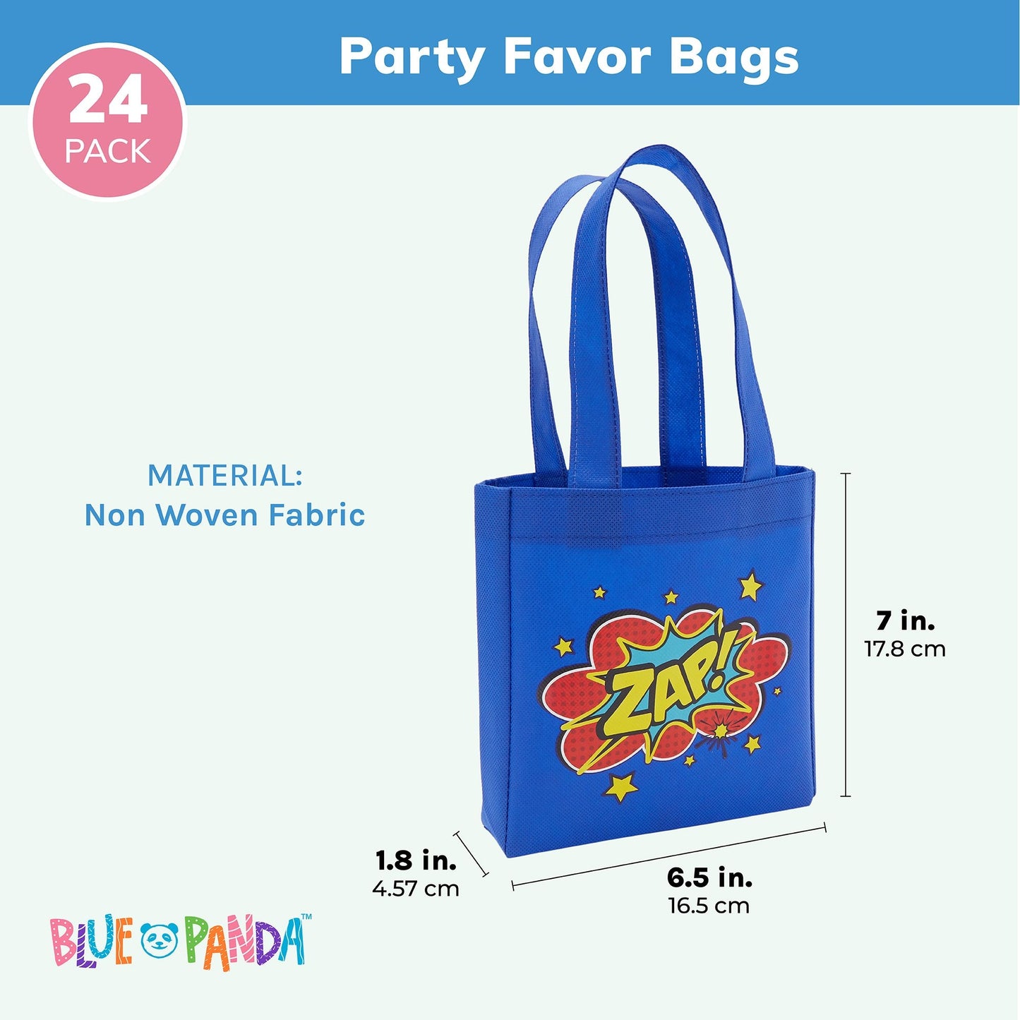 Comic Hero Birthday Party Favor Bags, Small Blue Totes (24 Pack)