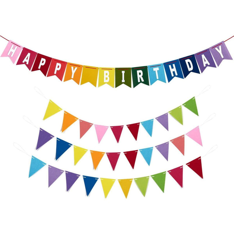 Happy Birthday Rainbow Banner Set, Colorful Party Decorations (4 Pieces)