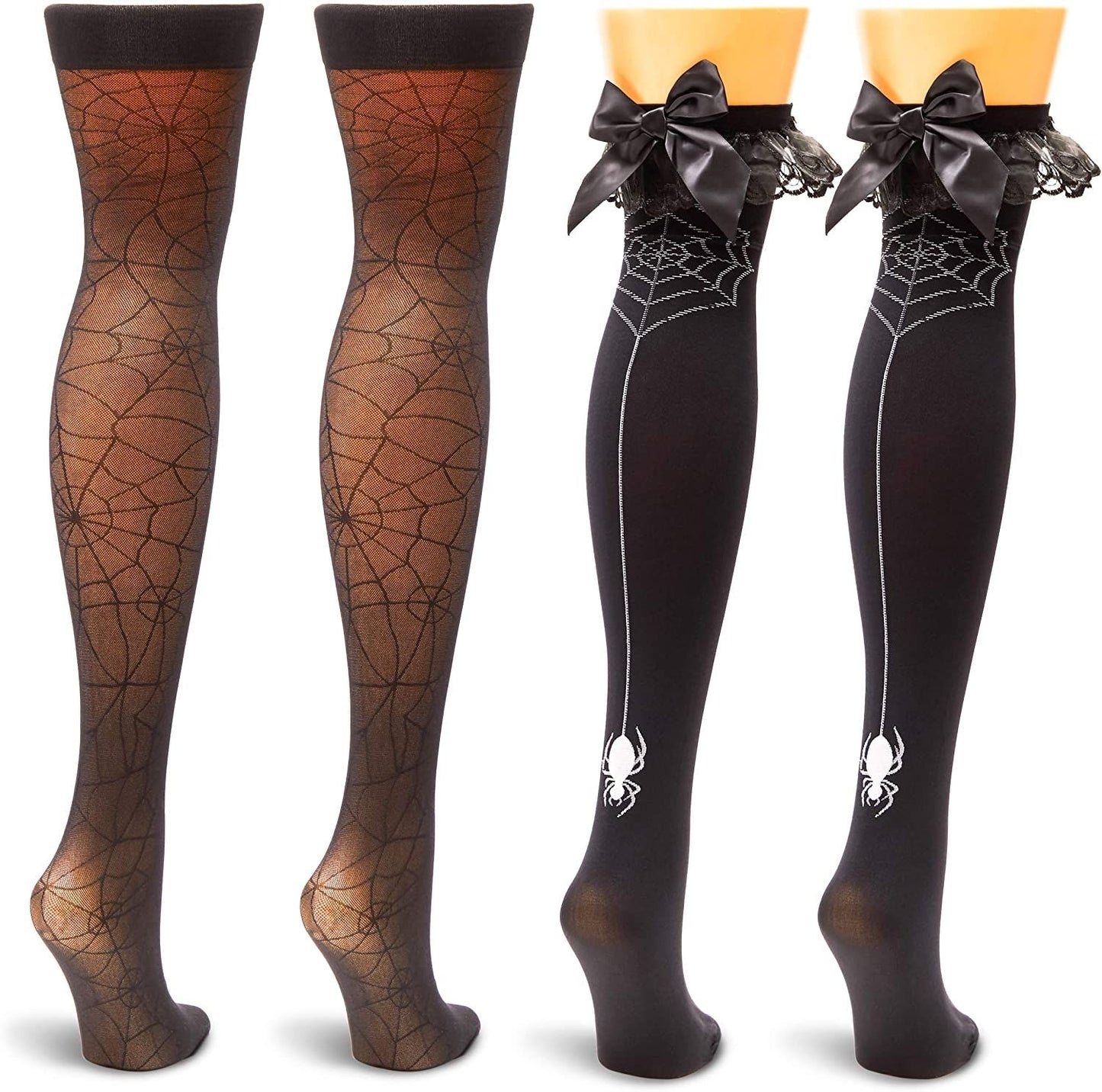 Women's Thigh-High Stockings, Spiderweb Tights Sheer Pantyhose (One Size, 2 Pairs)