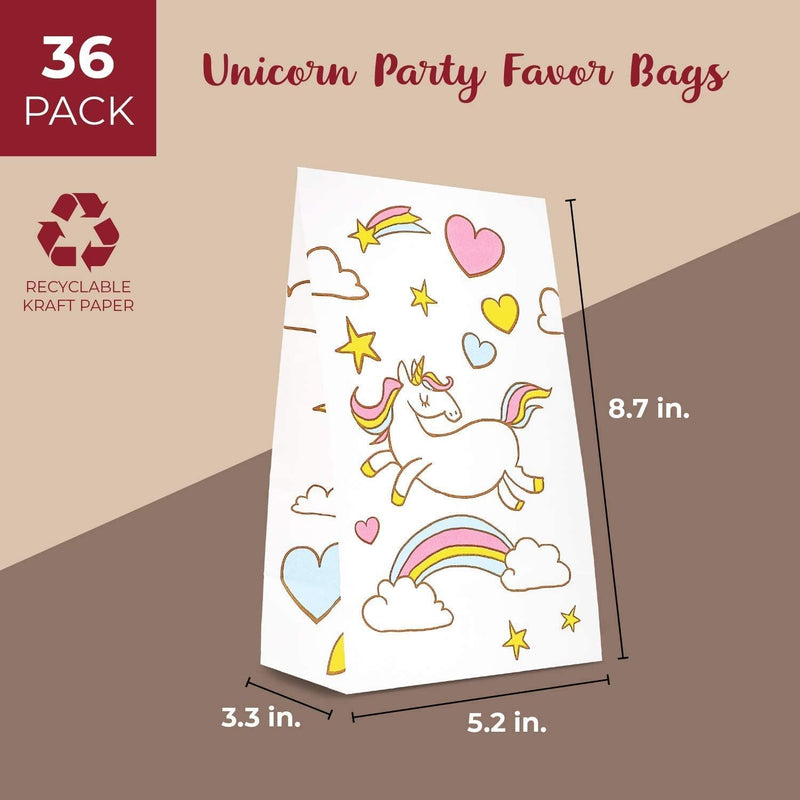Rainbow Unicorn Party Favor Bags for Kids Birthday Party (5 x 8.5 x 3 In, 36 Pack)