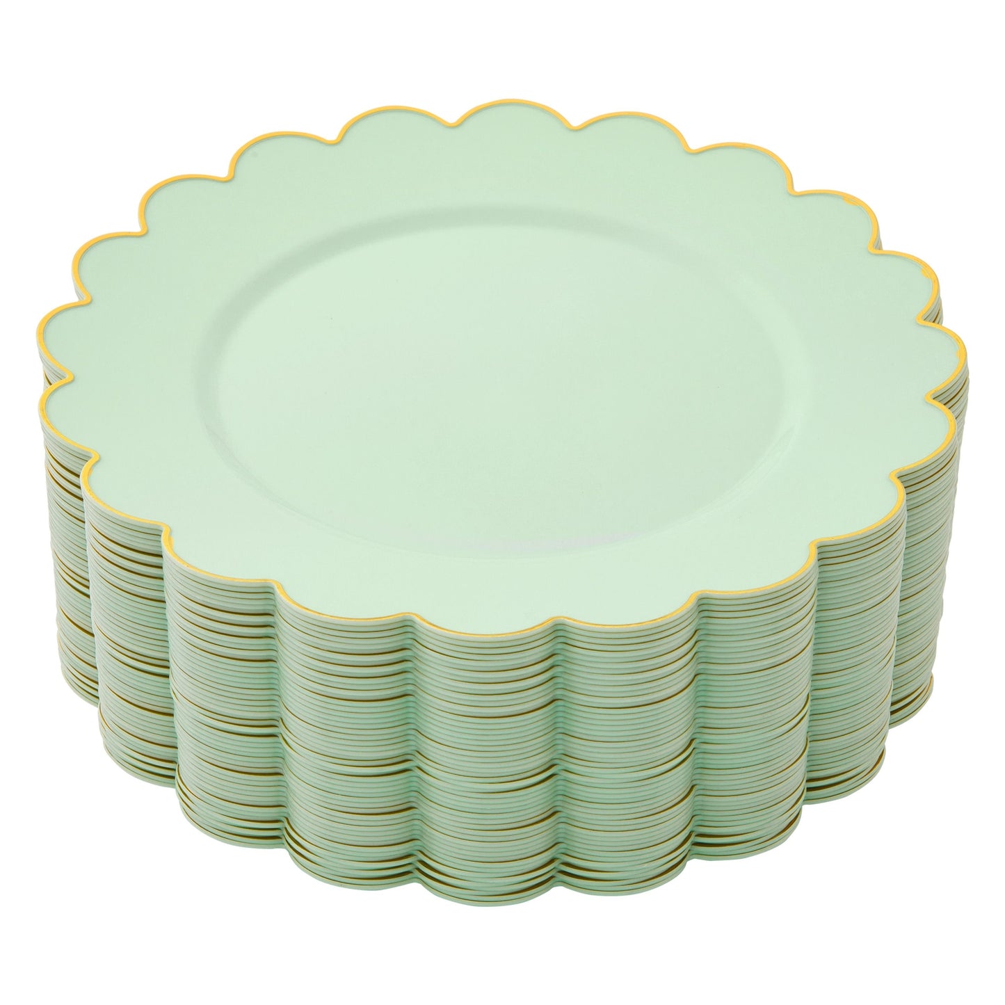 50 Pack Green Plastic Plates with Gold Scalloped Edges for Birthday Party (9 In)