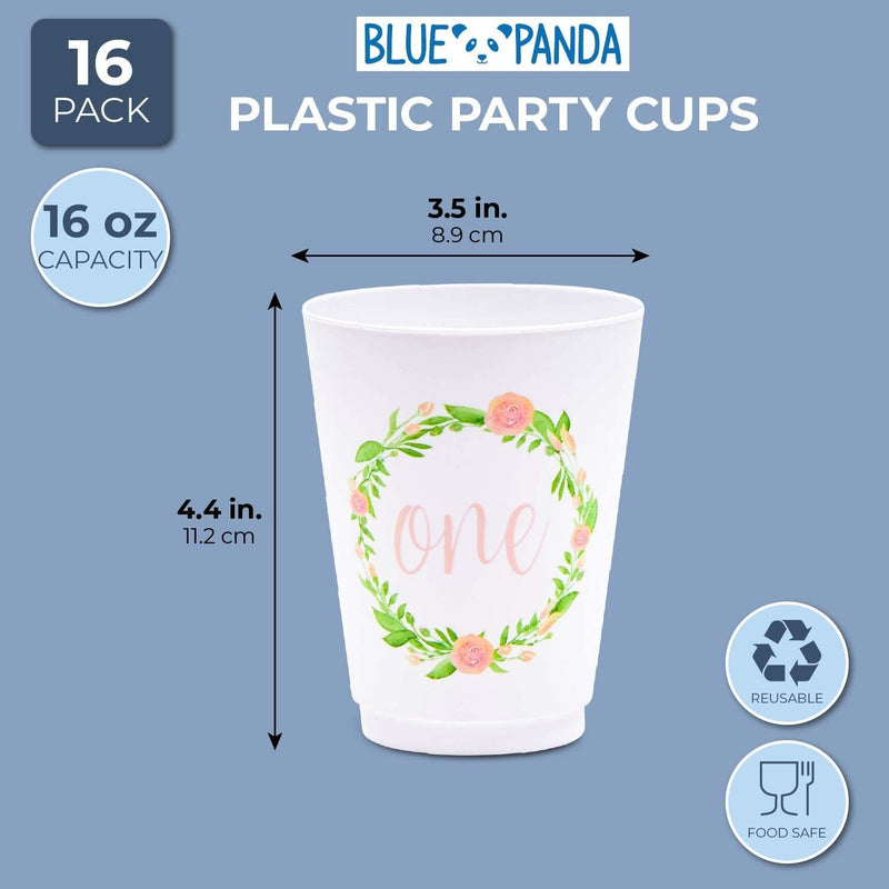 Blue Panda 1st Birthday Reusable Plastic Party Cups (16 Pack, 16 oz)