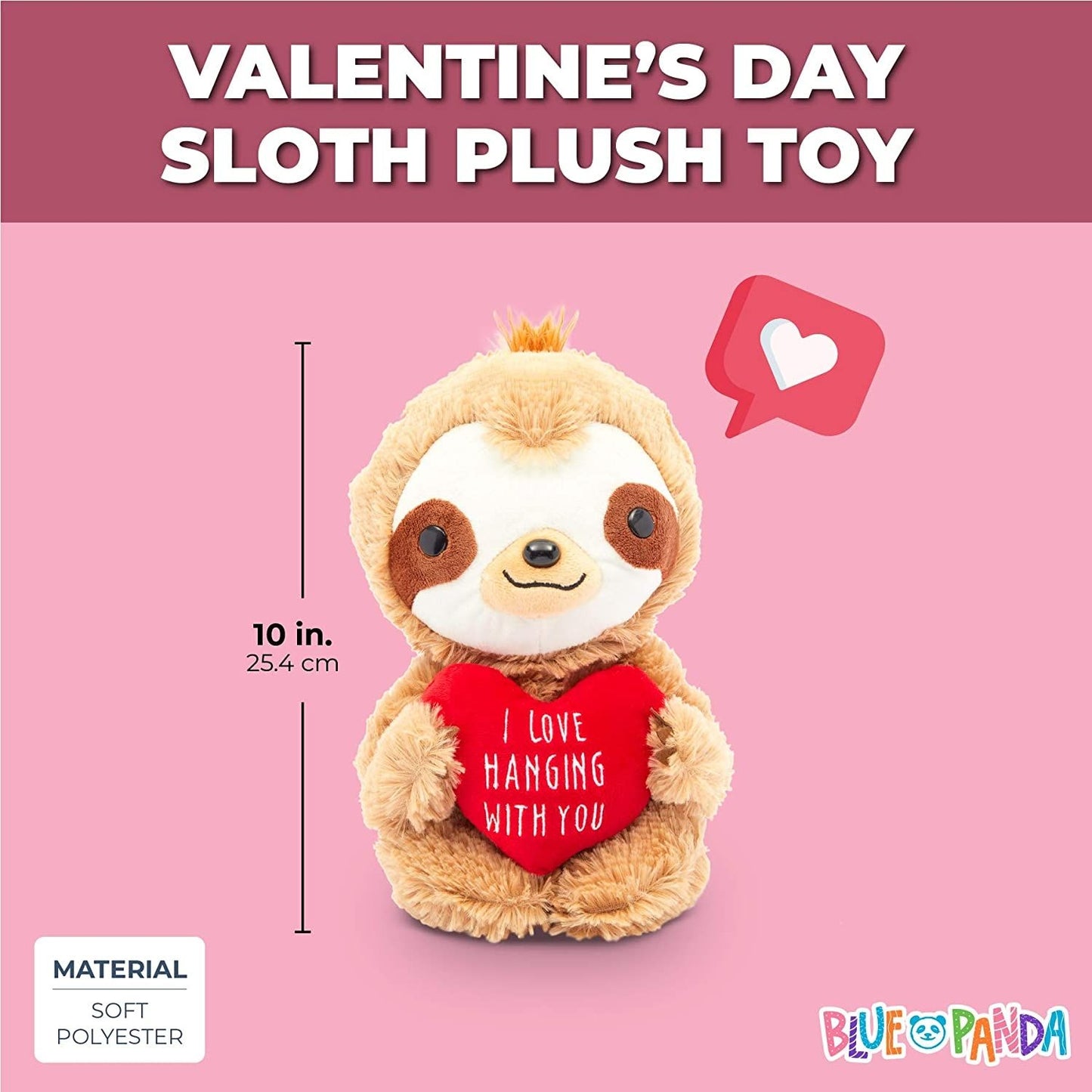 Sloth Plush Toy with Red Heart, I Love Hanging with You Stuffed Animal (10 in)