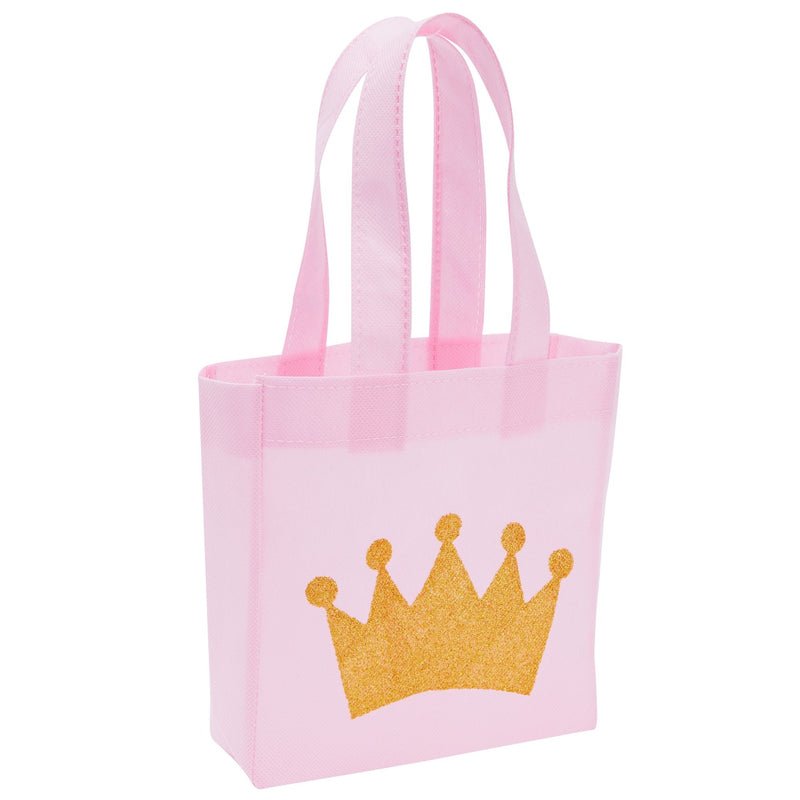24 Pack Princess-Themed Party Favor Bags for Girls, Pink Canvas Gift Bags for Birthday (6.5 x 7 x 2 in)