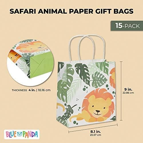 Small Lion Party Favors Bags for Jungle Safari Birthday Decorations (15 Pack)