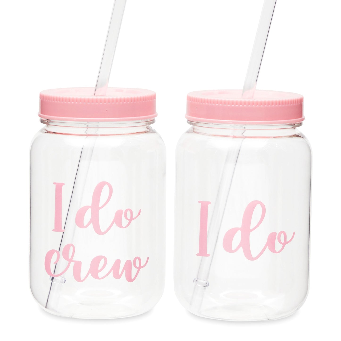 12 Pack "I Do Crew" Bachelorette Party Cups with Lids, Pink Bridal Shower Mason Jar Gifts (18 oz)