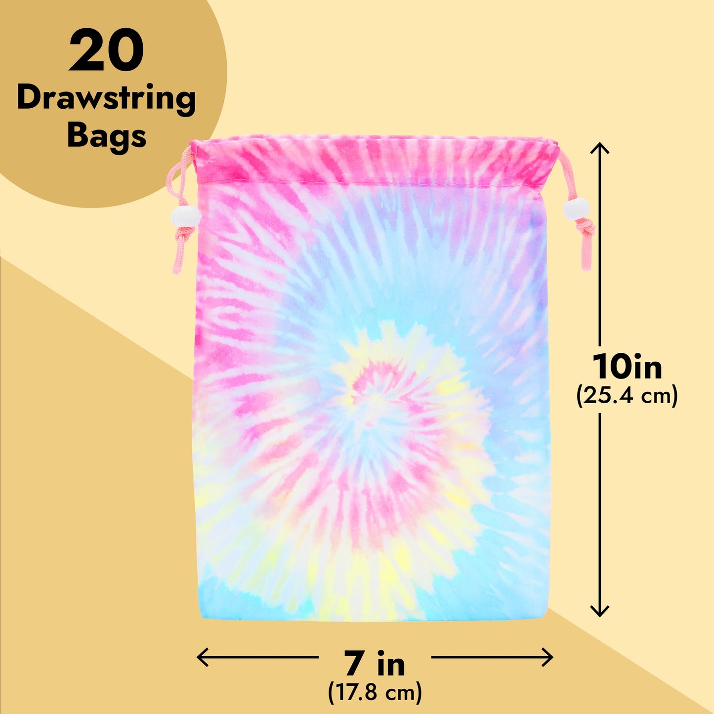 20 Pack Tie Dye Drawstring Gift Bags for Birthday Party Favors, Goodies, Treats (7 x 10 In)