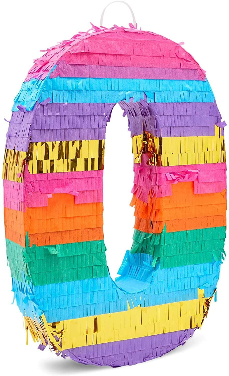 Rainbow Pinata for Baby's Birthday Party, Number 0 (11.4 x 16.5 x 3 In)