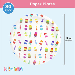 Popsicle Paper Plates for Summer Birthday Party Supplies (9 In, 80 Pack)