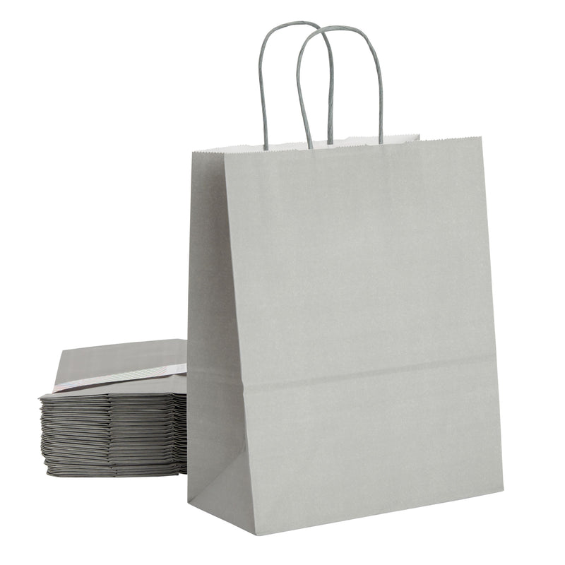 25-Pack Gray Gift Bags with Handles, 8x4x10-Inch Paper Goodie Bags for Party Favors and Treats, Birthday Party Supplies