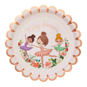 48 Pack Scalloped Gold Foil Paper Plates, Ballerina Birthday Party Supplies (9 In, Pink)